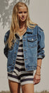 American Flag Patch Denim Trucker Jacket in Denim - Women's Pants | Urban Daizy