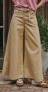 Washed Cotton Wide Leg Palazzo Pants with Belt in Khaki - Women's Casual Pants | Urban Daizy