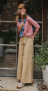 Washed Cotton Wide Leg Palazzo Pants with Belt in Khaki - Women's Casual Pants | Urban Daizy