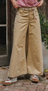 Washed Cotton Wide Leg Palazzo Pants with Belt in Khaki - Women's Casual Pants | Urban Daizy
