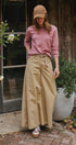Washed Cotton Wide Leg Palazzo Pants with Belt in Khaki - Women's Casual Pants | Urban Daizy