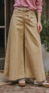 Washed Cotton Wide Leg Palazzo Pants with Belt in Khaki - Women's Casual Pants | Urban Daizy
