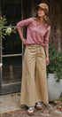Washed Cotton Wide Leg Palazzo Pants with Belt in Khaki - Women's Casual Pants | Urban Daizy