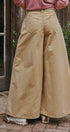 Washed Cotton Wide Leg Palazzo Pants with Belt in Khaki - Women's Casual Pants | Urban Daizy