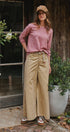 Washed Cotton Wide Leg Palazzo Pants with Belt in Khaki - Women's Casual Pants | Urban Daizy