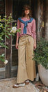 Washed Cotton Wide Leg Palazzo Pants with Belt in Khaki - Women's Casual Pants | Urban Daizy