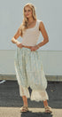 Floral Print Lace Hem Cotton Bloomer Pants in Ivory Blue - Women's Pants | Urban Daizy