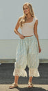 Floral Print Lace Hem Cotton Bloomer Pants in Ivory Blue - Women's Pants | Urban Daizy