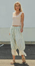Floral Print Lace Hem Cotton Bloomer Pants in Ivory Blue - Women's Pants | Urban Daizy
