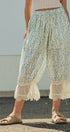 Floral Print Lace Hem Cotton Bloomer Pants in Ivory Blue - Women's Pants | Urban Daizy