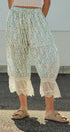 Floral Print Lace Hem Cotton Bloomer Pants in Ivory Blue - Women's Pants | Urban Daizy