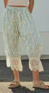 Floral Print Lace Hem Cotton Bloomer Pants in Ivory Blue - Women's Pants | Urban Daizy