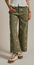 Cross Stitch Embroidered Wide Leg Cotton Pants in Olive - Women's Pants | Urban Daizy