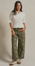 Cross Stitch Embroidered Wide Leg Cotton Pants in Olive - Women's Pants | Urban Daizy