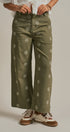 Cross Stitch Embroidered Wide Leg Cotton Pants in Olive - Women's Pants | Urban Daizy