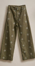 Cross Stitch Embroidered Wide Leg Cotton Pants in Olive - Women's Pants | Urban Daizy