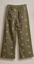 Cross Stitch Embroidered Wide Leg Cotton Pants in Olive - Women's Pants | Urban Daizy