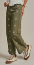 Cross Stitch Embroidered Wide Leg Cotton Pants in Olive - Women's Pants | Urban Daizy