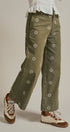 Cross Stitch Embroidered Wide Leg Cotton Pants in Olive - Women's Pants | Urban Daizy