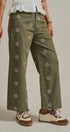 Cross Stitch Embroidered Wide Leg Cotton Pants in Olive - Women's Pants | Urban Daizy