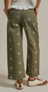 Cross Stitch Embroidered Wide Leg Cotton Pants in Olive - Women's Pants | Urban Daizy