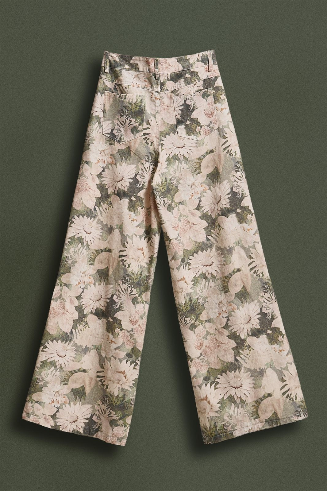 Wide Leg Cotton Pants in Botanical Floral in Pink Green - Women's Pants | Urban Daizy