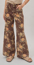 Brown Floral Print Wide-Leg Jeans in Brown - Women's Pants | Urban Daizy