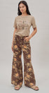 Brown Floral Print Wide-Leg Jeans in Brown - Women's Pants | Urban Daizy