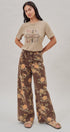 Brown Floral Print Wide-Leg Jeans in Brown - Women's Pants | Urban Daizy