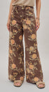 Brown Floral Print Wide-Leg Jeans in Brown - Women's Pants | Urban Daizy