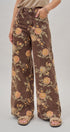 Brown Floral Print Wide-Leg Jeans in Brown - Women's Pants | Urban Daizy