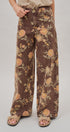 Brown Floral Print Wide-Leg Jeans in Brown - Women's Pants | Urban Daizy