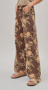 Brown Floral Print Wide-Leg Jeans in Brown - Women's Pants | Urban Daizy