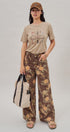 Brown Floral Print Wide-Leg Jeans in Brown - Women's Pants | Urban Daizy