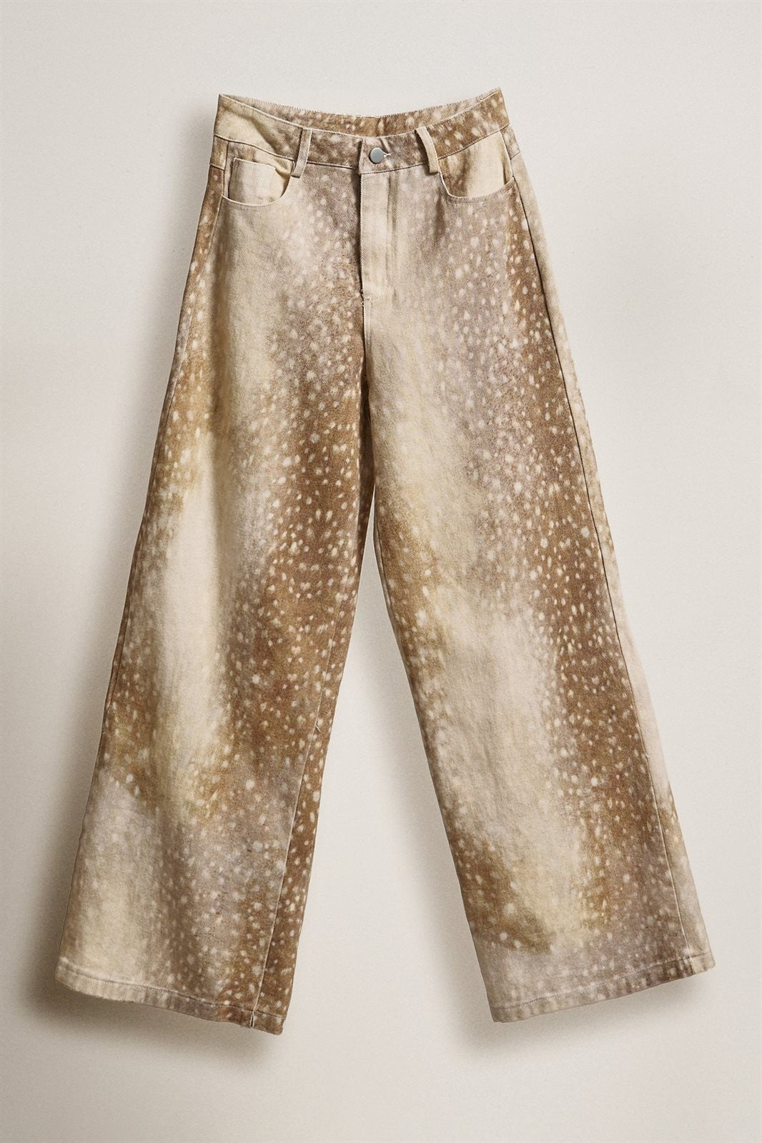 Deer Spot Print Wide Leg Cotton Twill Pants in Khaki - Women's Pants | Urban Daizy