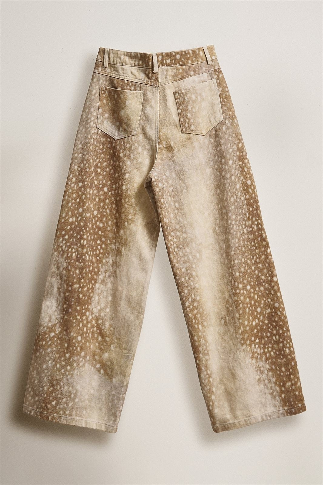 Deer Spot Print Wide Leg Cotton Twill Pants in Khaki - Women's Pants | Urban Daizy