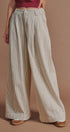 Pleated Pinstripe Wide Leg Cotton Trousers in Cream Beige - Women's Pants | Urban Daizy
