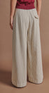 Pleated Pinstripe Wide Leg Cotton Trousers in Cream Beige - Women's Pants | Urban Daizy