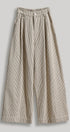 Pleated Pinstripe Wide Leg Cotton Trousers in Cream Beige - Women's Pants | Urban Daizy