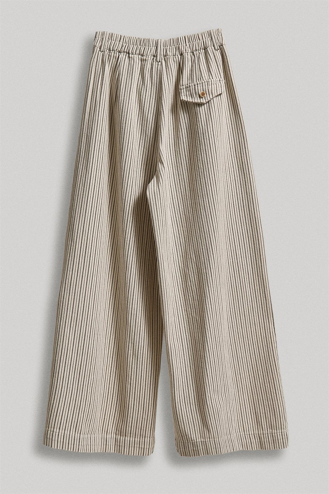 Pleated Pinstripe Wide Leg Cotton Trousers in Cream Beige - Women's Pants | Urban Daizy