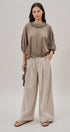 Pleated Pinstripe Wide Leg Cotton Trousers in Cream Beige - Women's Pants | Urban Daizy