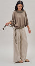 Pleated Pinstripe Wide Leg Cotton Trousers in Cream Beige - Women's Pants | Urban Daizy