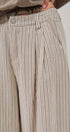 Pleated Pinstripe Wide Leg Cotton Trousers in Cream Beige - Women's Pants | Urban Daizy