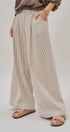 Pleated Pinstripe Wide Leg Cotton Trousers in Cream Beige - Women's Pants | Urban Daizy