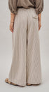 Pleated Pinstripe Wide Leg Cotton Trousers in Cream Beige - Women's Pants | Urban Daizy