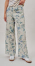 Floral Print Wide Leg Cotton Pants in Cream Blue - Women's Pants | Urban Daizy