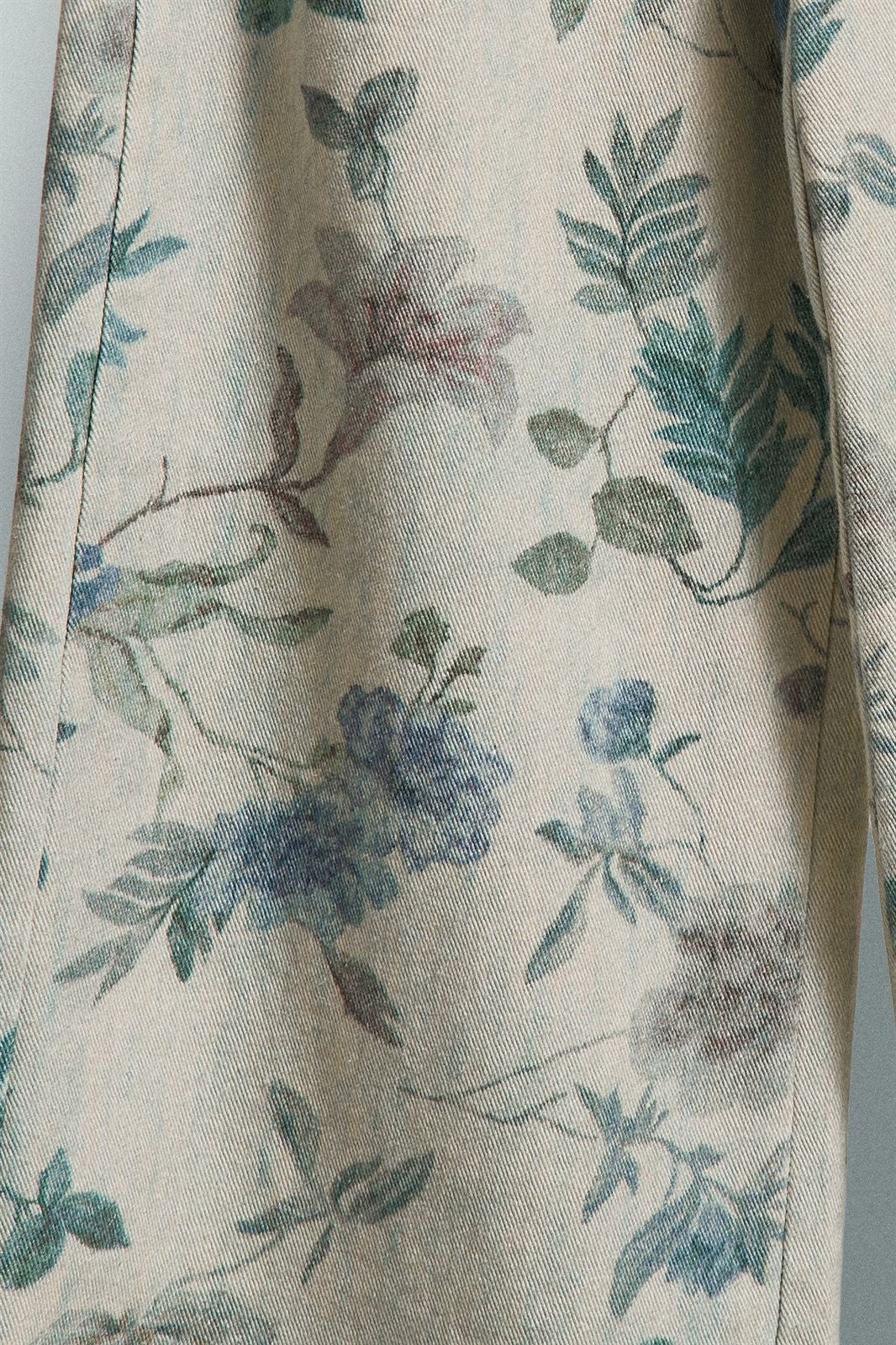 Floral Print Wide Leg Cotton Pants in Cream Blue - Women's Pants | Urban Daizy