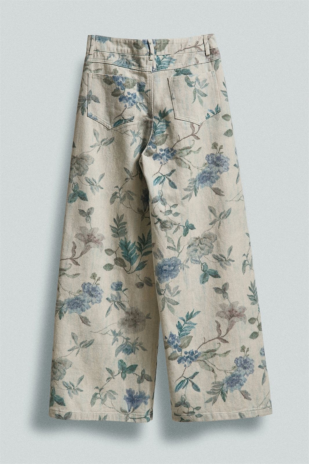 Floral Print Wide Leg Cotton Pants in Cream Blue - Women's Pants | Urban Daizy