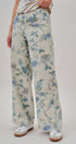 Floral Print Wide Leg Cotton Pants in Cream Blue - Women's Pants | Urban Daizy