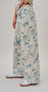 Floral Print Wide Leg Cotton Pants in Cream Blue - Women's Pants | Urban Daizy